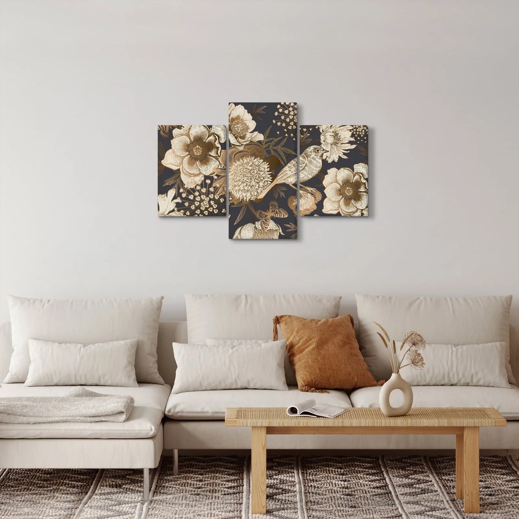 Obraz zlatých kvetov na tmavom pozadí (90x60 cm)