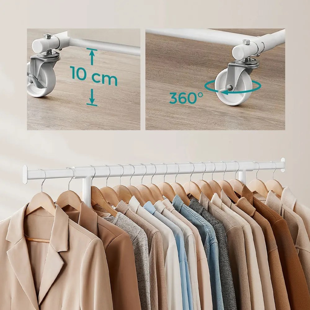 Nastaviteľný pojazdný stojan na oblečenie, biely