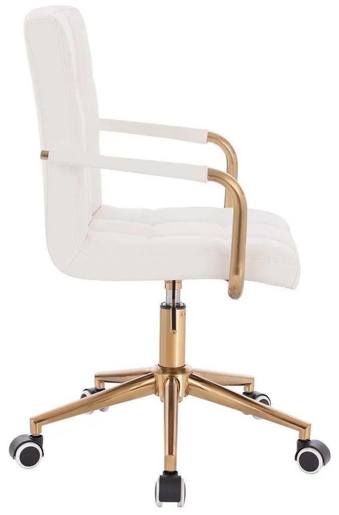 LuxuryForm DESIGN Stolička VERONA GOLD na zlatej podstave s kolieskami - biela
