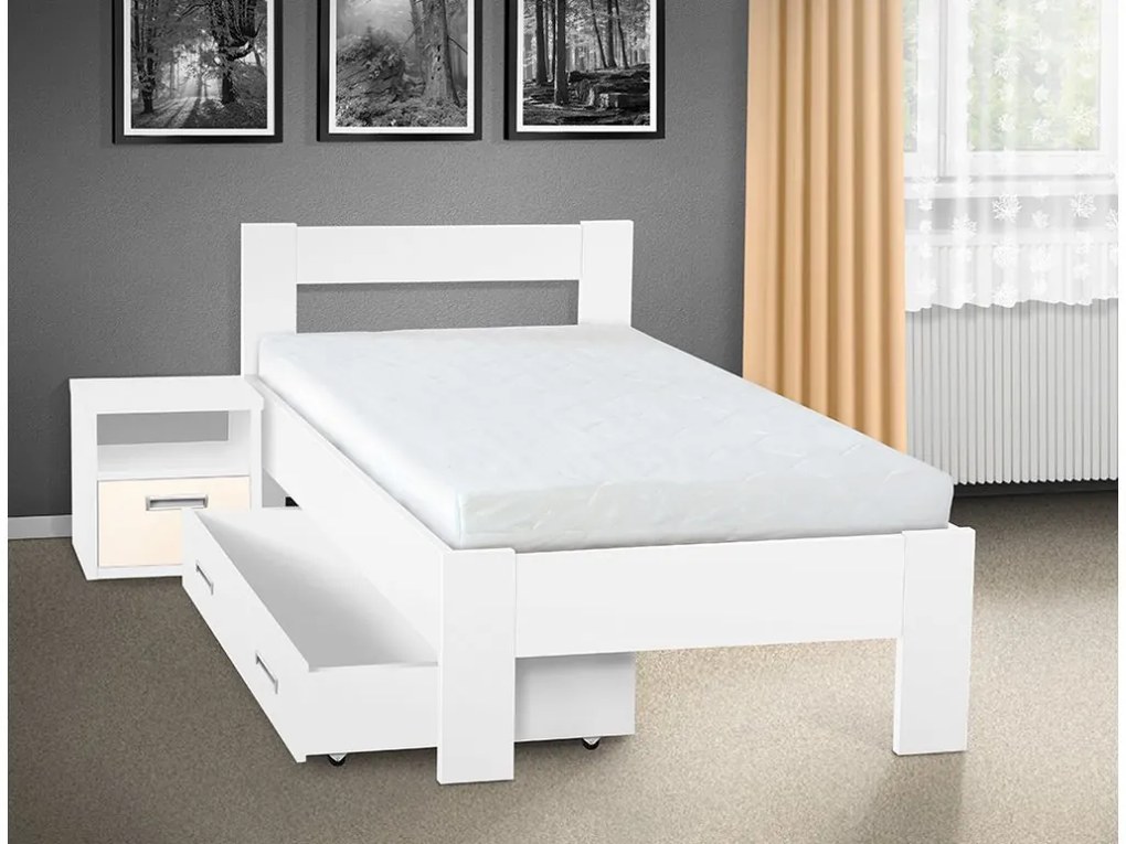 Nabytekmorava Drevená posteľ Sandra 200x120 cm farba lamina: buk 381, typ úložného priestoru: bez úložného priestoru, typ matraca: Matraca 17 cm sendvičová