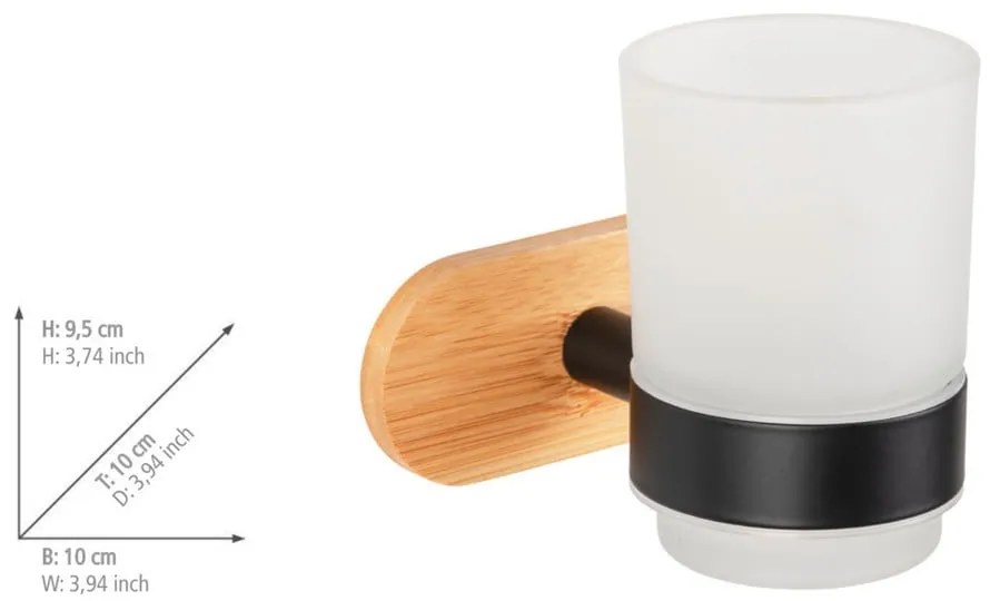 Samodržiaci sklenený téglik na zubné kefky v čiernej a prírodnej farbe Orea Bamboo – Wenko