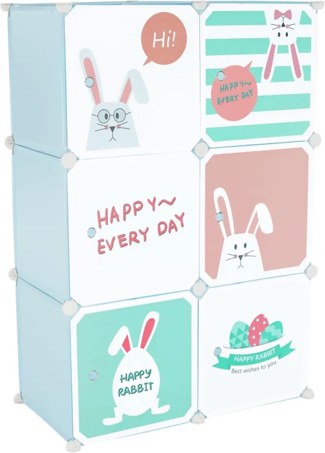 Detská modulárna skrinka, modrá/detský vzor, EDRIN