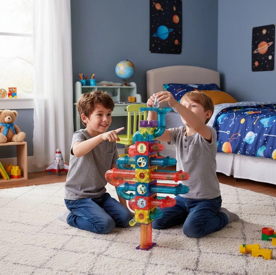 MULTISTORE Magnetické tehličky guľôčková dráha LED stavebné bloky culodrome 166 prvkov