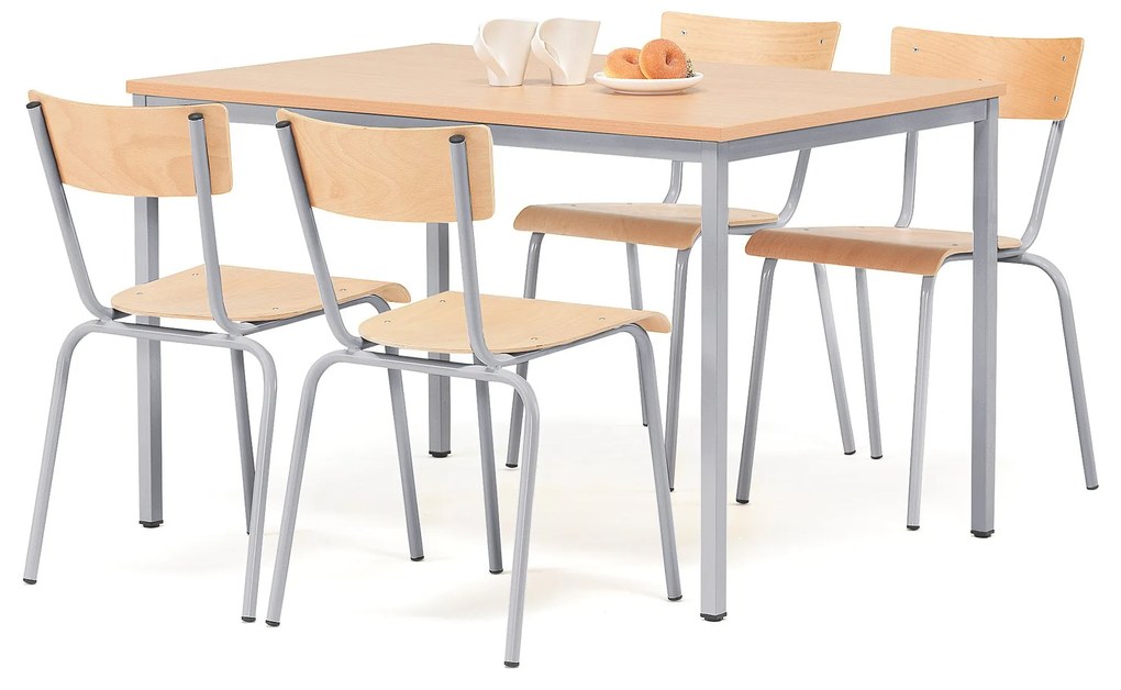 Jedálenská zostava: stôl Jamie 1200x800 mm + 4 stoličky, buk/šedá