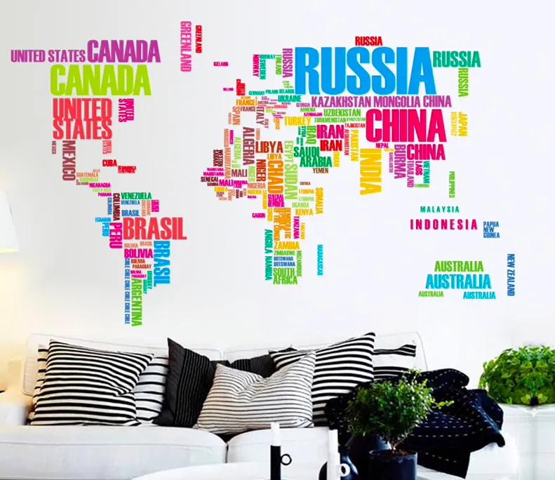 Samolepka na stenu "Mapa sveta 2 - farebná" 74x122cm