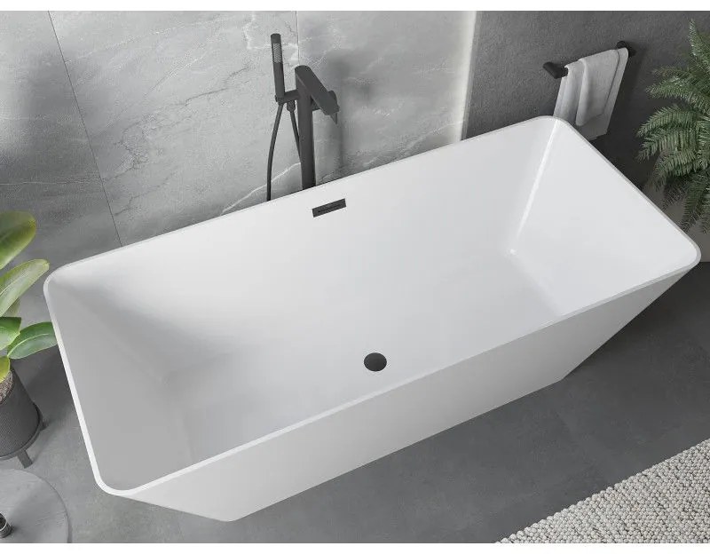 Mexen Velo Slim, voľne stojaca vaňa 170 × 75 cm, biela lesklá, čierny prepad, 52811707500-70