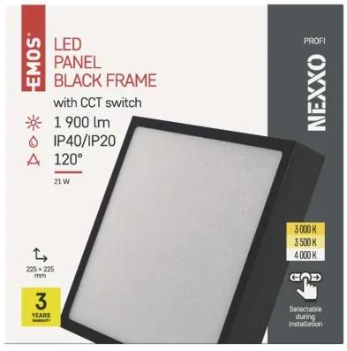 EMOS Prisadené stropné LED osvetlenie NEXXO, 21W, teplá biela-studená biela, štvorcové, čierne