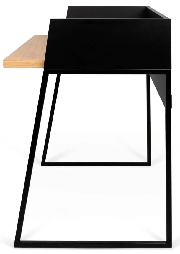 Čierny pracovný stôl s detailmi v dekore dubového dreva TemaHome Volga