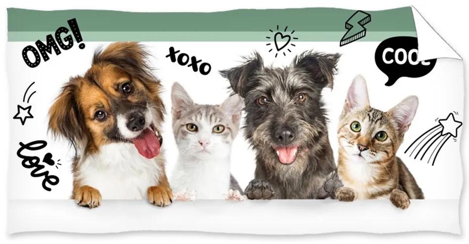 Osuška Psy a mačky Rodinné foto, 70 x 140 cm