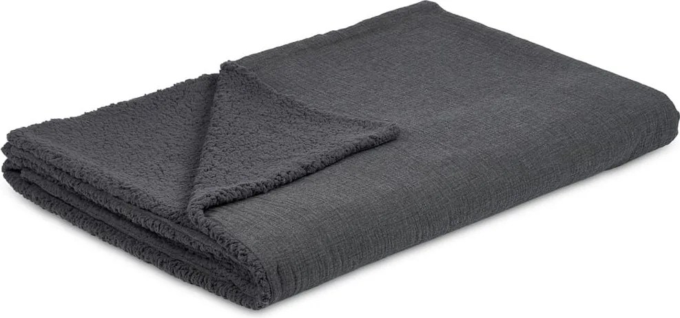 Obojstranný prehoz z mušelínu a umelej kožušiny grafitová 100x135 cm