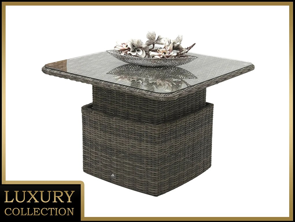 DEOKORK Ratanový stôl výsuvný jedálenský/odkladací 100 x 100 cm BORNEO LUXURY (sivá)