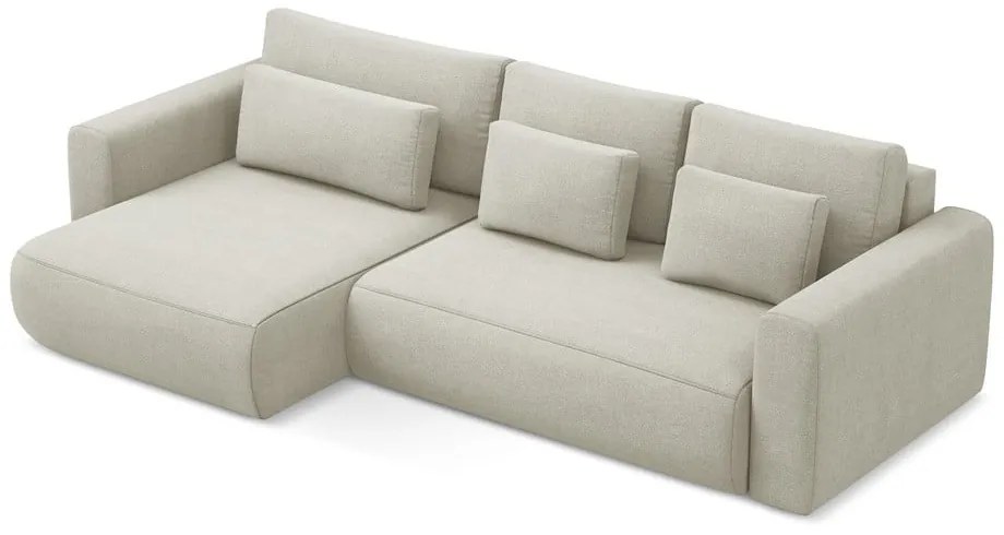 Béžová rozkladacia/s úložným priestorom rohová pohovka (ľavý roh/s leňoškou) Kapua – Makamii