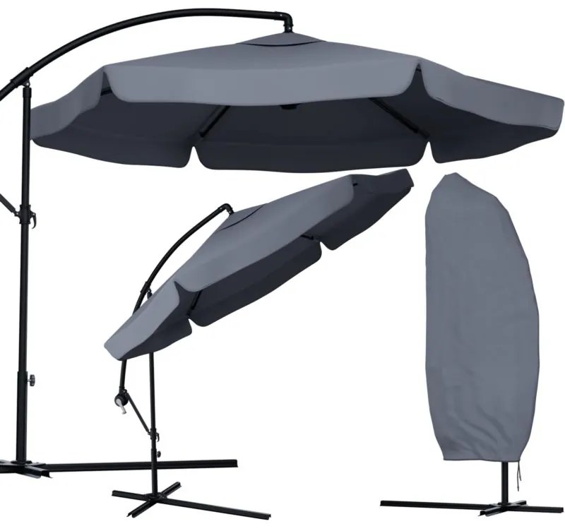 Záhradný skladací slnečník LEVI 300 cm, sivý + obal zdarma