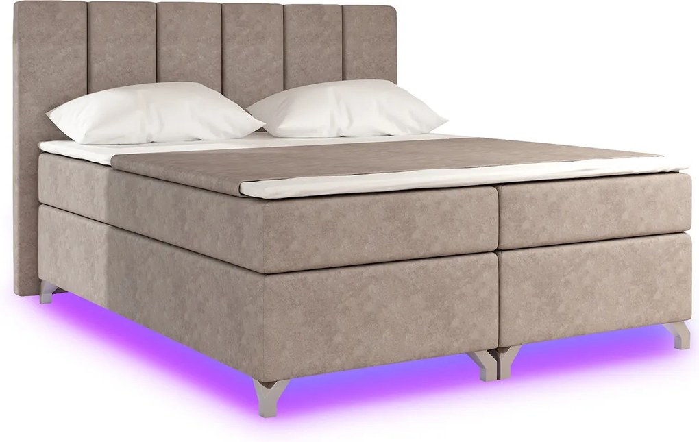 Čalúnená manželská posteľ s úložným priestorom Barino 180 - svetlohnedá