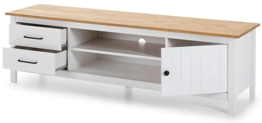 Biely TV stolík z borovicového dreva 158x47 cm Miranda – Marckeric