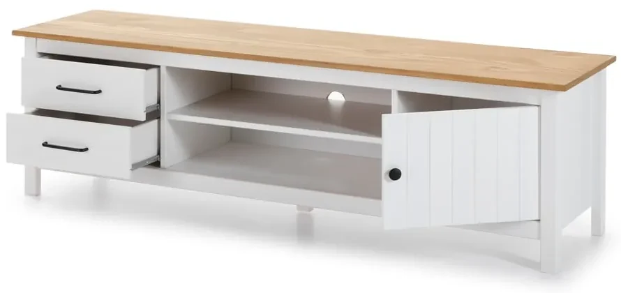 Biely TV stolík z borovicového dreva 158x47 cm Miranda – Marckeric