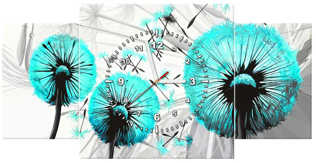 Gario Obraz s hodinami Krásne tyrkysové púpavy - 3 dielny Rozmery: 90 x 70 cm
