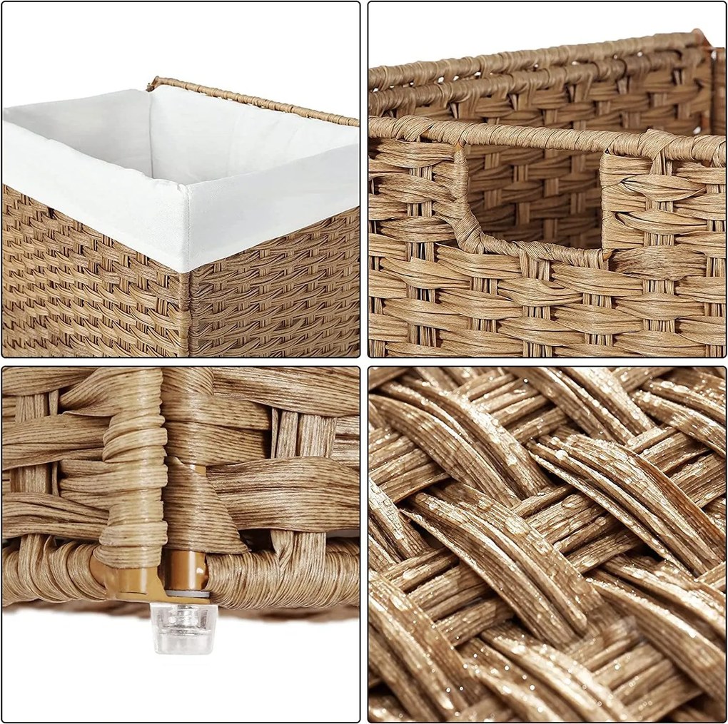 Ručne tkaný kôš na bielizeň, zo syntetického ratanu, 90 l, prírodná farba