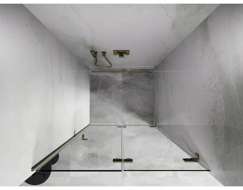 Mexen, Mexen Lunar-F pravé sklápacie sprchové dvere 95 cm, transparentné, brúsené zlaté - 836-095-000-55-00-P