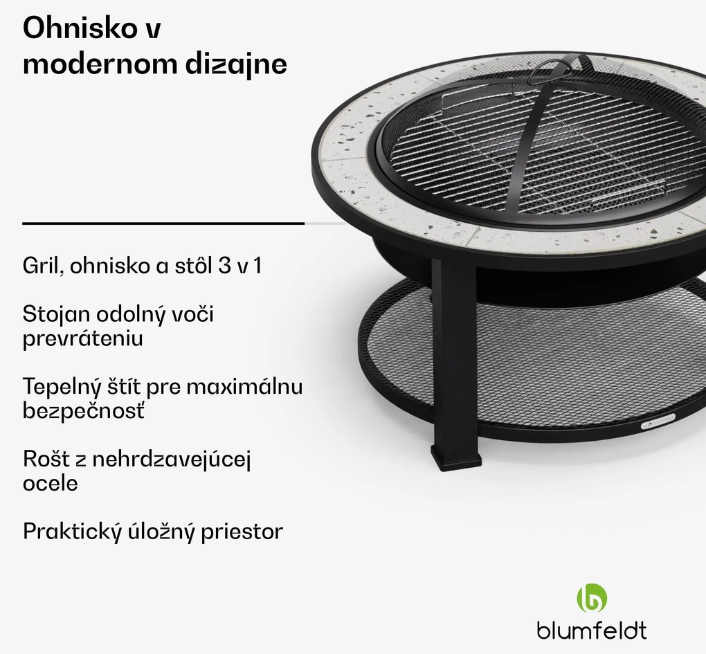 Blumfeldt Merano Circolo 3 v 1, ohnisko s funkciou grilu, dá sa použiť ako stôl, priemer 87 cm