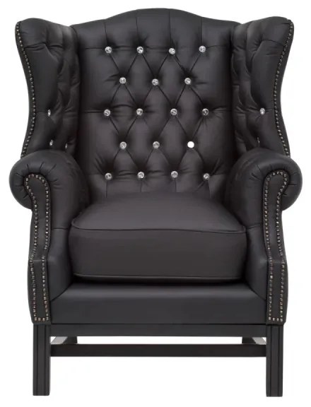 furniture-nabytek.cz - Masívne kreslo Chesterfield Kingsfield, ušák, pravá koža, čierne