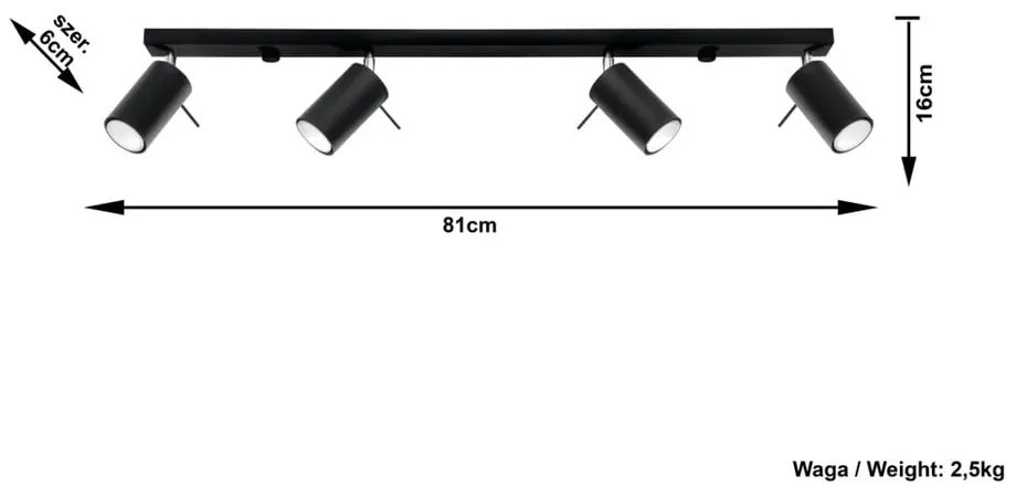 Čierne stropné svietidlo Sollux Etna 4L