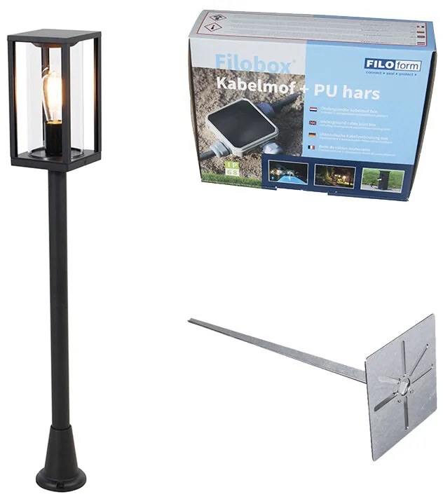 Stojaca vonkajšia lampa čierna 100 cm so zemným hrotom a káblovou žľabou - Charlois
