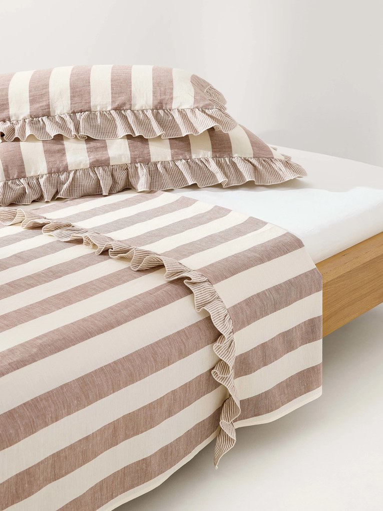 Posteľná plachta z ľanu a bavlny's volánmi Posie