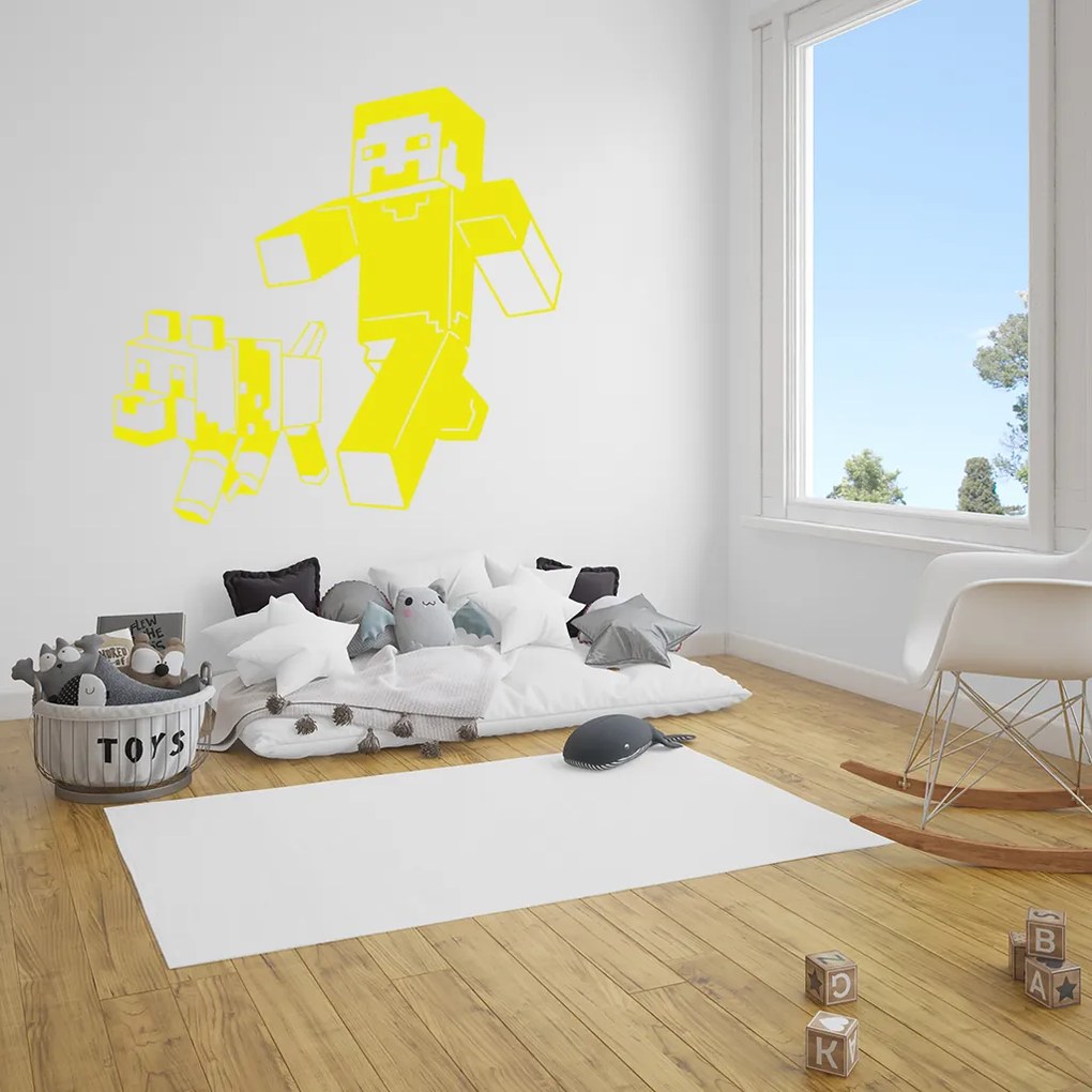 Veselá Stena Samolepka Minecraft so psom Farba: fialová, Veľkosť: 40 x 38 cm
