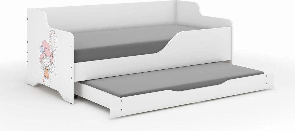 Wooden Toys Detská posteľ LILU 160x80 DIEVČATKO S BALÓNIKOM s funkciou spania