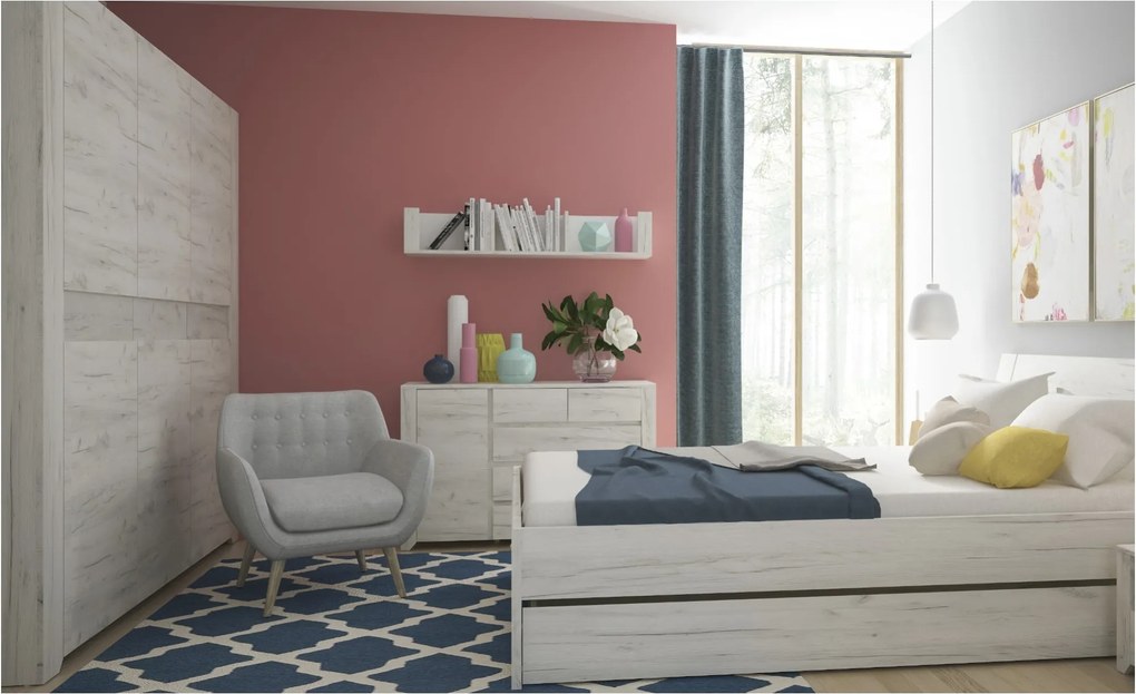 Sconto Posteľ ANGEL 91 dub craft biely, 140x200 cm