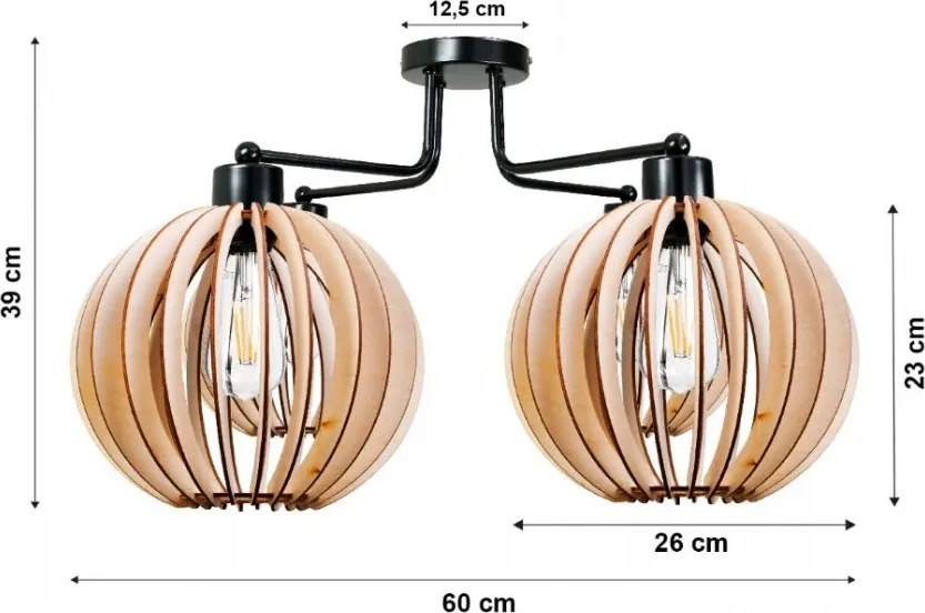 Závesná lampa DRON 4xE27 - DREVENÁ GUĽA