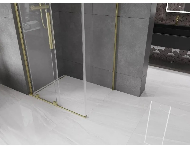 Mexen Velar L, sprchový kút s posuvnými dverami 120 x 110 cm, 8mm číre sklo, zlatá matná, 871-120-110-03-55