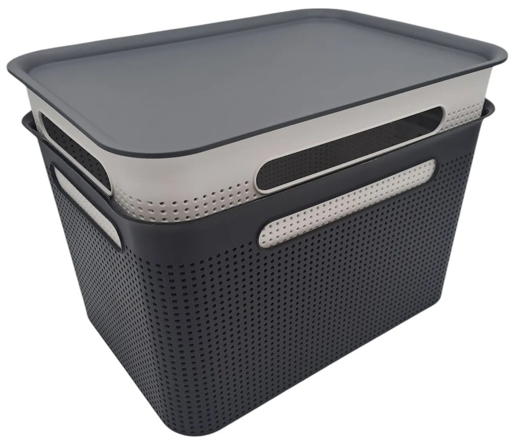 Úložný box s rúčkami BRISEN 16 l, 36 x 26,2 x 21 cm, biely S vekom / Bez veka: Bez veka