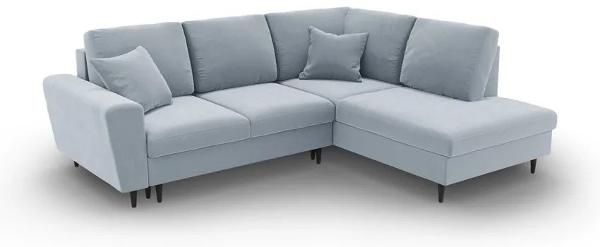 Svetlomodrá zamatová rozkladacia/s úložným priestorom rohová pohovka (pravý roh/do L) Kyoto – Cosmopolitan Design