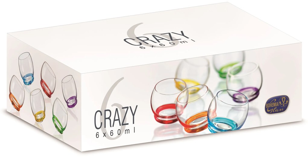 Crystalex Farebné tancujúce poháre mini CRAZY 60 ml, 6 ks