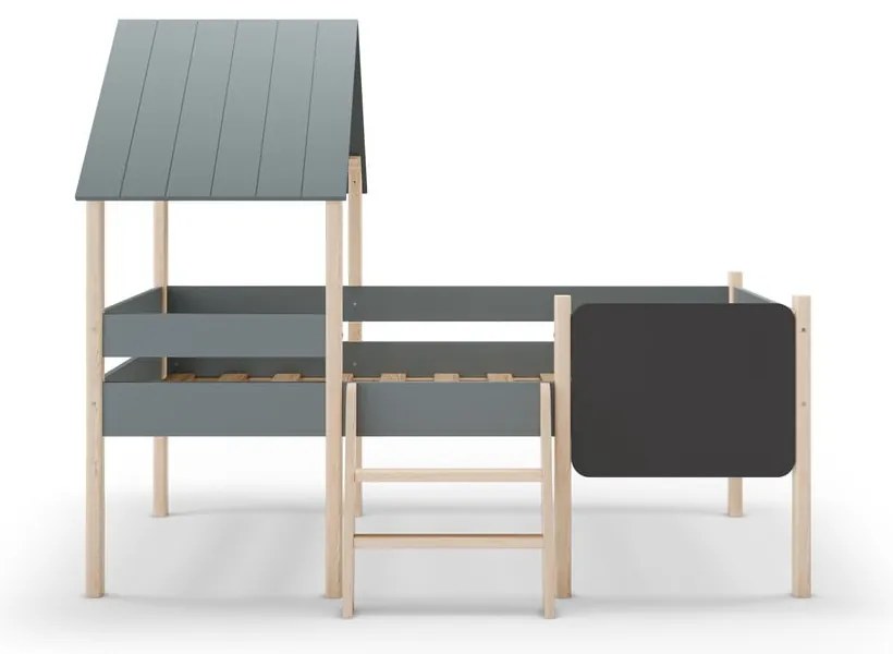 Domčeková/vyvýšená detská posteľ sivozelená z borovicového dreva s roštom 90x190 cm Mint – Marckeric