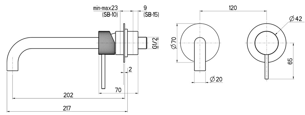 Sapho Sapho, ULTRASAN 2-prvková podomietková umývadlová batéria, hubica 20cm, čierná mat/zlato mat, UT018VBG