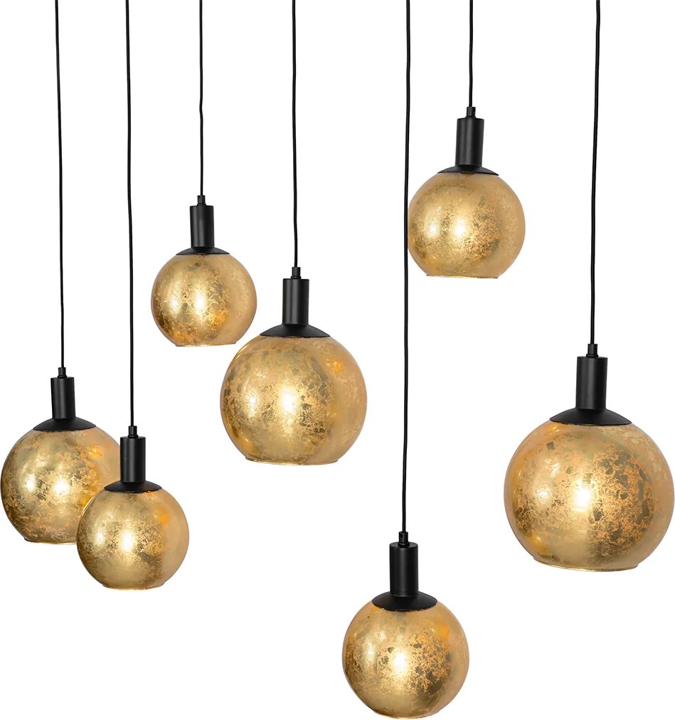 Inteligentné závesné svietidlo čierne so zlatým sklom 7-svetiel Vrátane 7 Wifi A60 - Bert