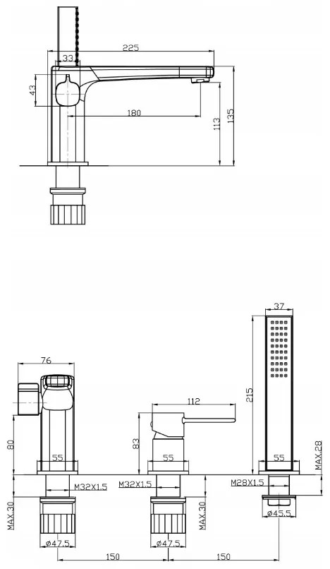 Invena Trend, 3-otvorová vaňová batéria, čierna matná, INV-BW-02-S04-V