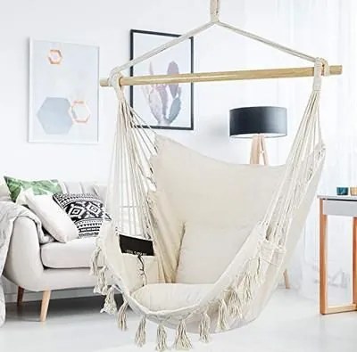 Závesné hojdacie kreslo BOHO s vankúšmi - krémové