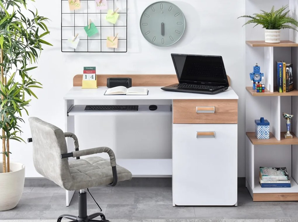 Kancelárska zostava TRACEY biela + prírodný dub