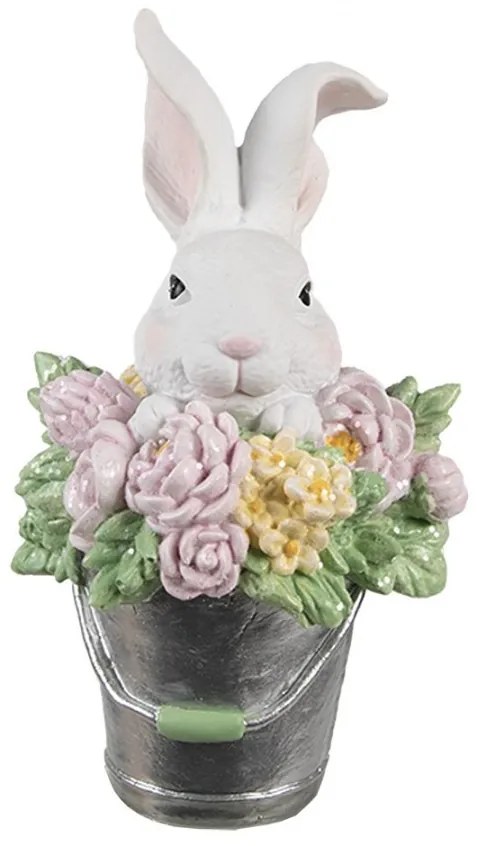 Jarná dekorácia králiček v kvetoch vo vedierku - 8*9*15 cm