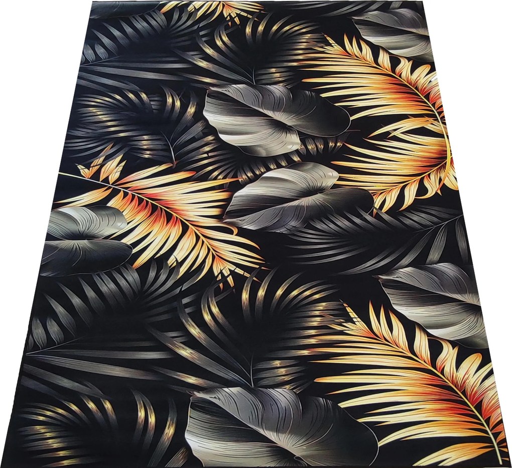 DY Čierno-zlatý koberec s motívom listov Black N 06 Rozmer: 60x100 cm