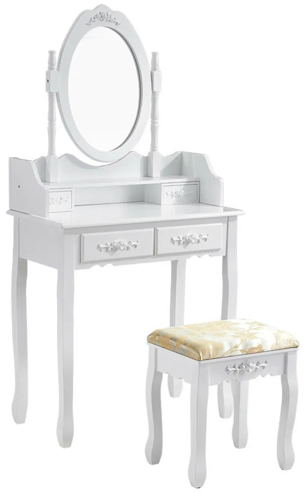 Toaletný stolík s taburetkou- Rome, biely