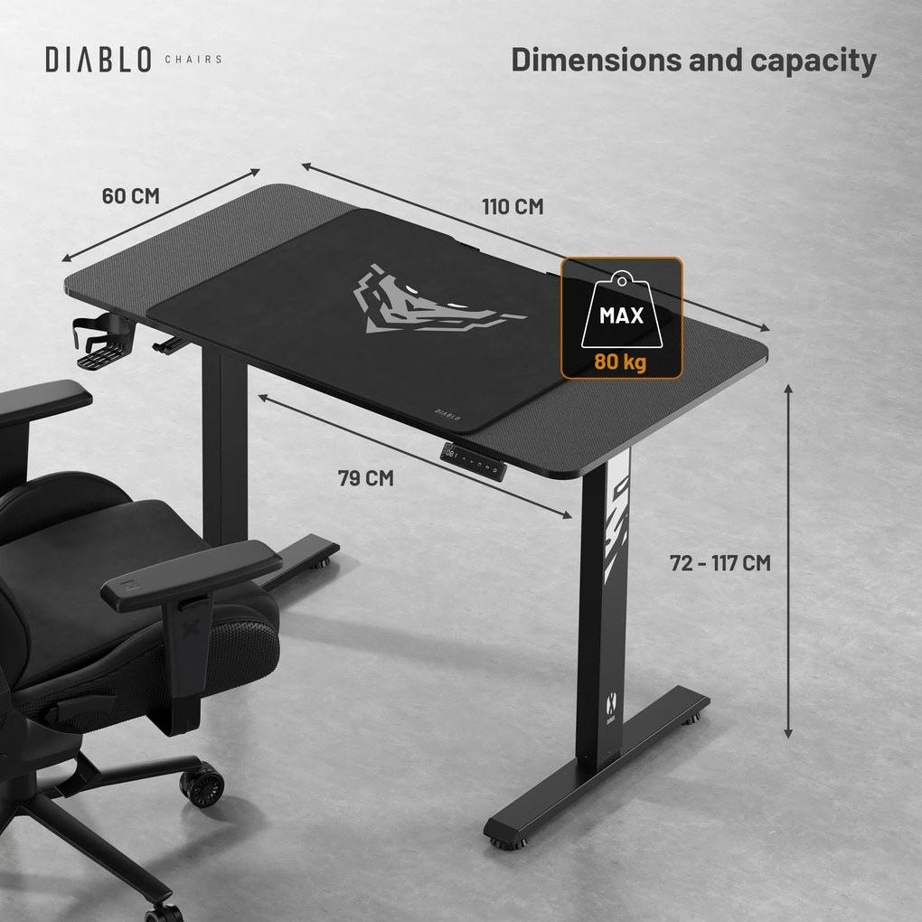 Stôl s elektricky nastaviteľnou výškou 110 cm čierny: Diablo X-Tensio 1100