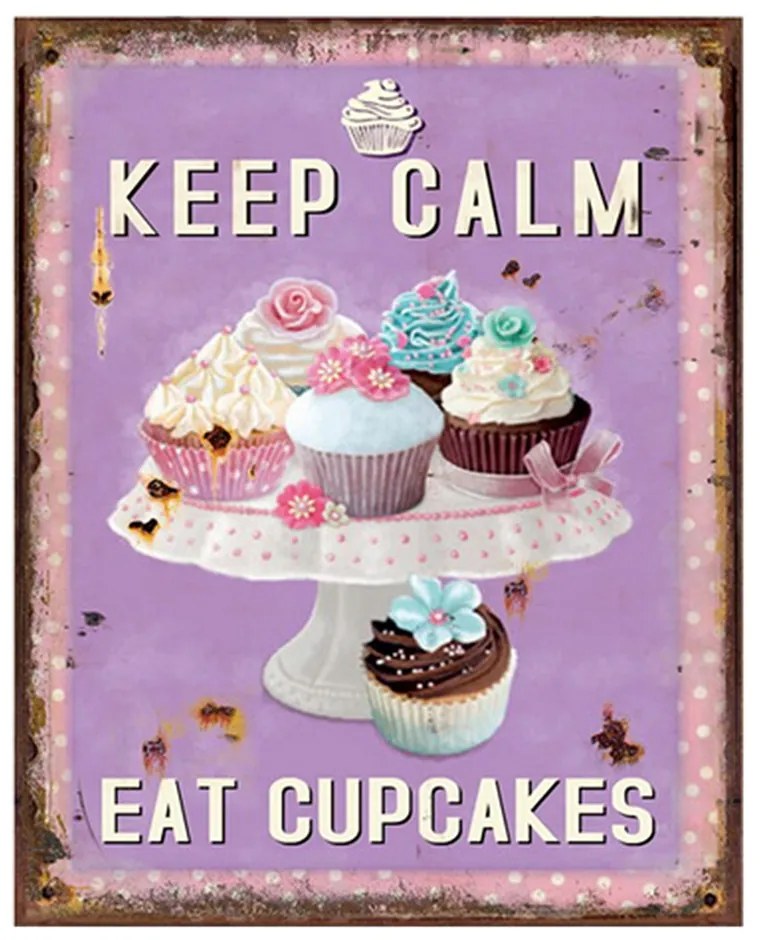Fialová nástenná kovová ceduľa Cupcakes - 20*1*25 cm