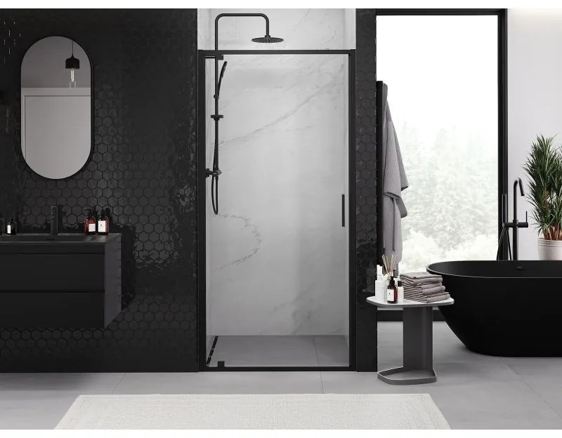 Mexen Exo, 1-krídlové sprchové dvere do otvoru 80 cm, 6mm číre sklo, čierny profil, 8181-080-000-70-00