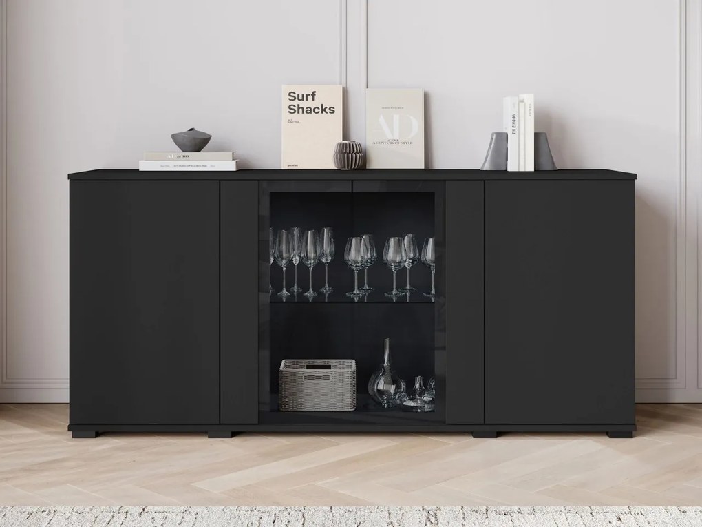 Komoda s dvierkami Hedvis SB 154 4D, Farby: čierna, Osvetlenie: osvetlenie LED biele
