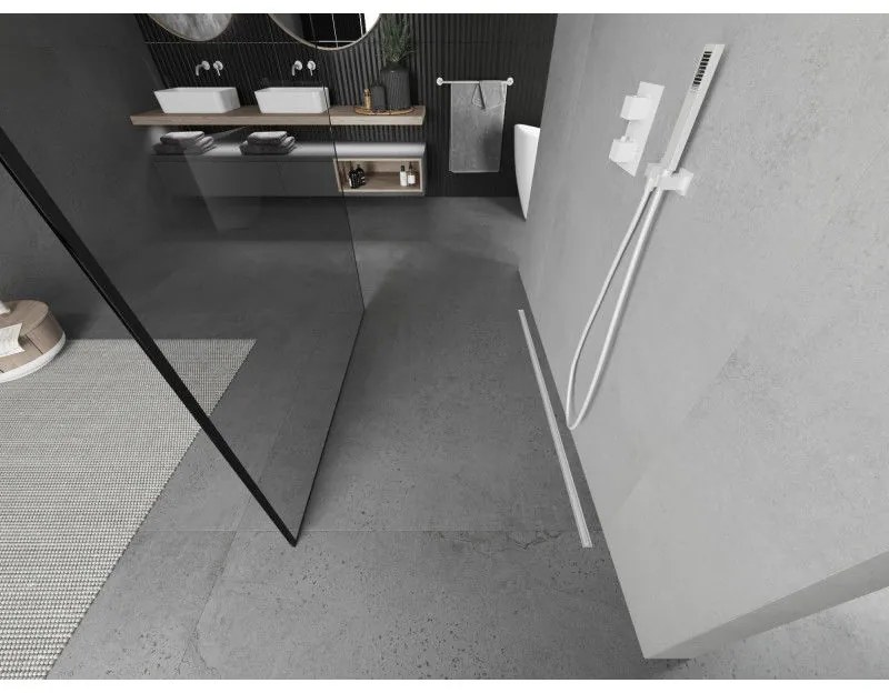 Mexen Kioto, sprchová zástena Walk-In 160 x 200 cm, 8mm sklo čierny vzor, biely profil, 800-160-002-20-70